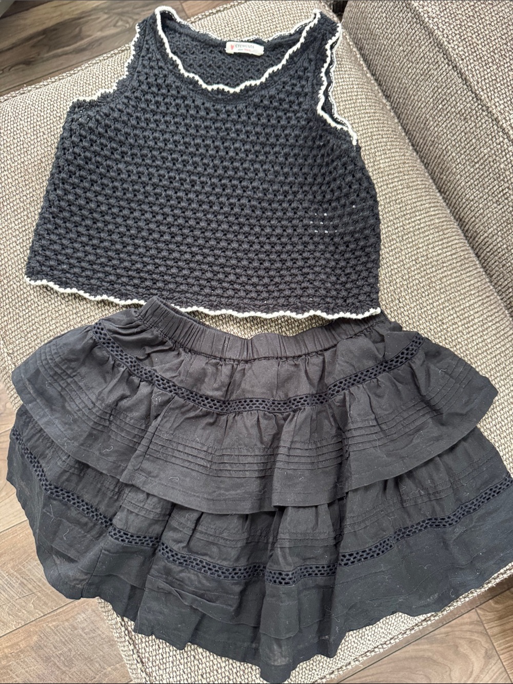 J. Crew Black Crocheted Tank and Ruffled Skirt Set